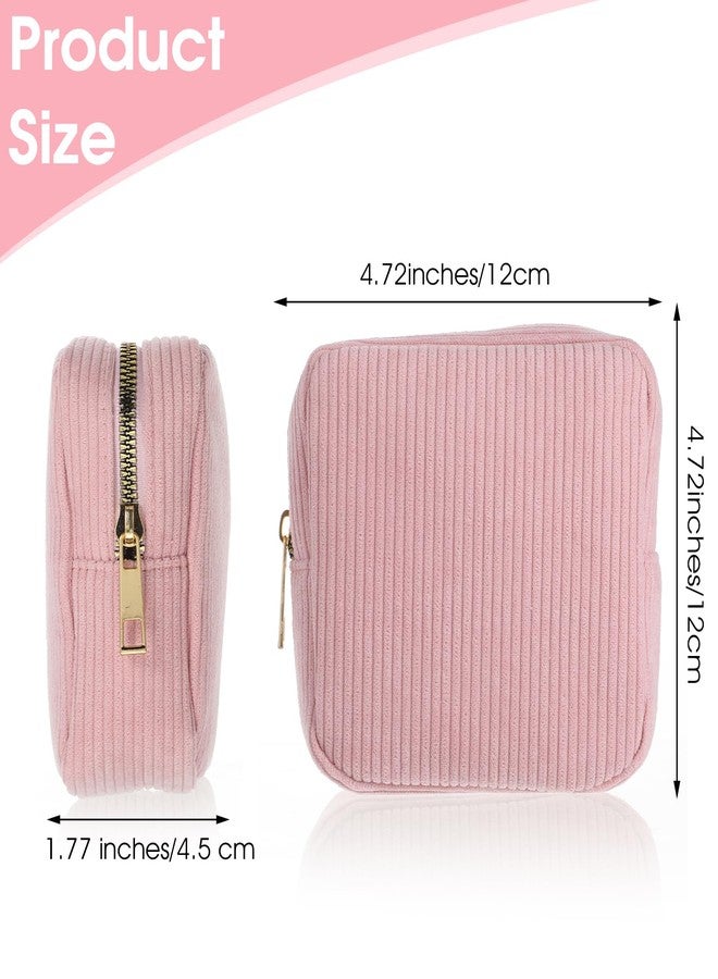 Bremorou Menstrual Bags For Teen Girls, Corduroy Sanitary Napkin Storage Bag Mini Makeup Pouch Portable Period Pouch With Zipper Sanitary Pads Bag Tampons Holder For Purse First Period Women（Pink） (Pink) - Image 2